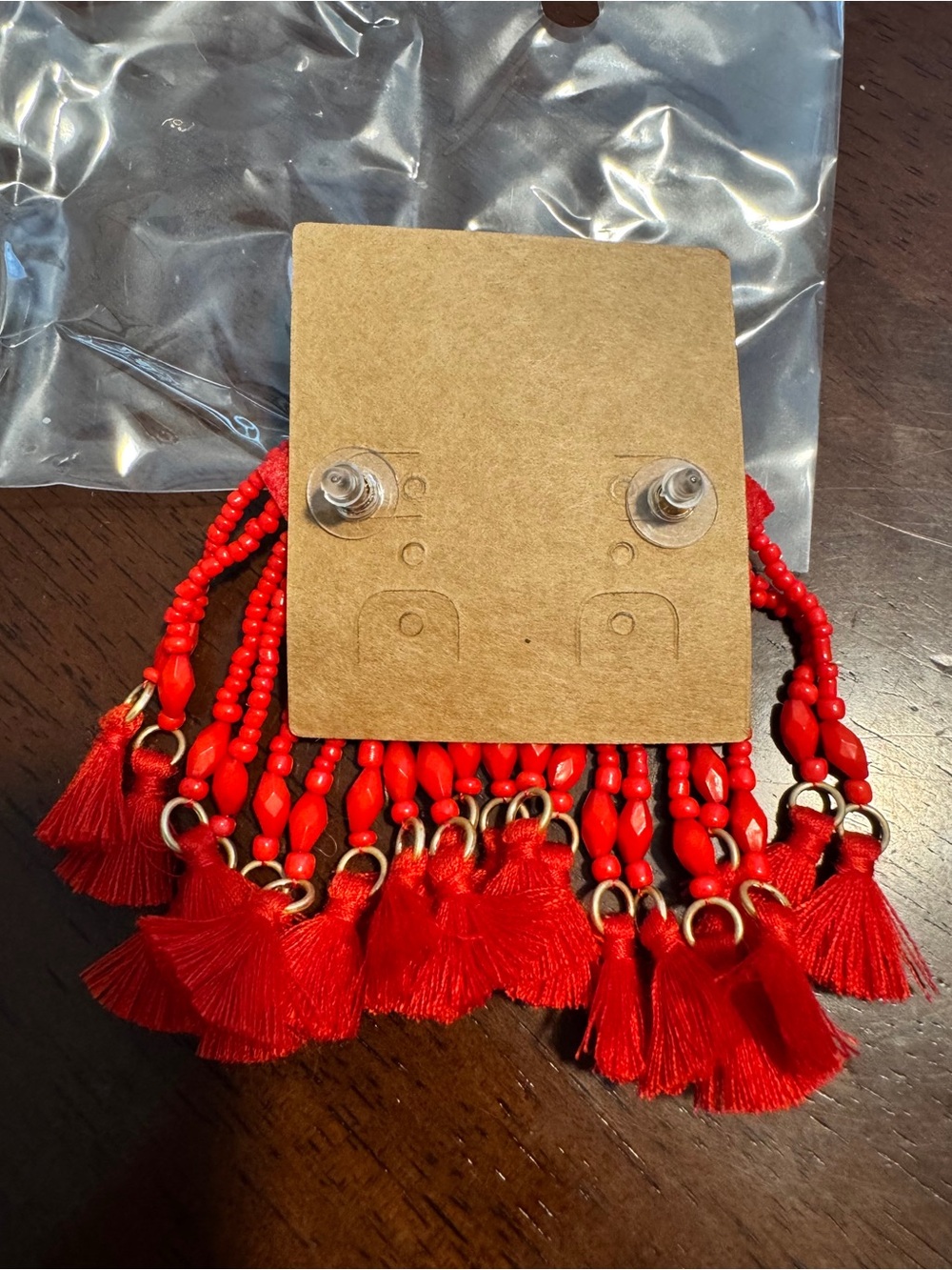 Plunder Red Beaded Tassel Drop Earrings